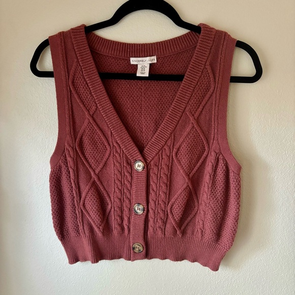 Sincerly Jules Sweaters - Pink Cable Knit Sweater Vest By Sincerely Jules Sz XL V Neck Fall Winter Staple